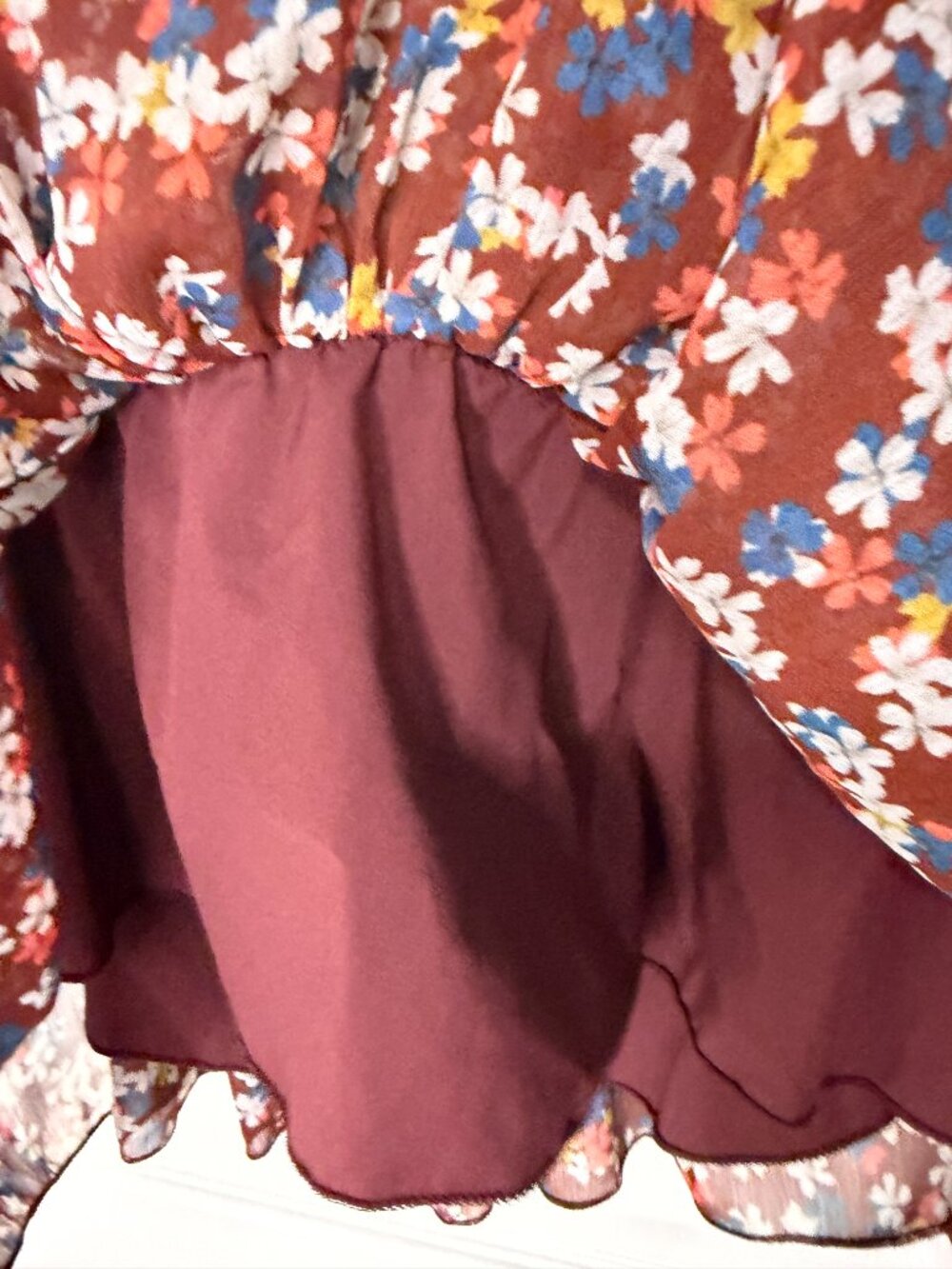 Jason Wu Collective Floral Sheer Peplum Blouse -Boho-- Burgundy– 4- MSRP $350 - Picture 12 of 14